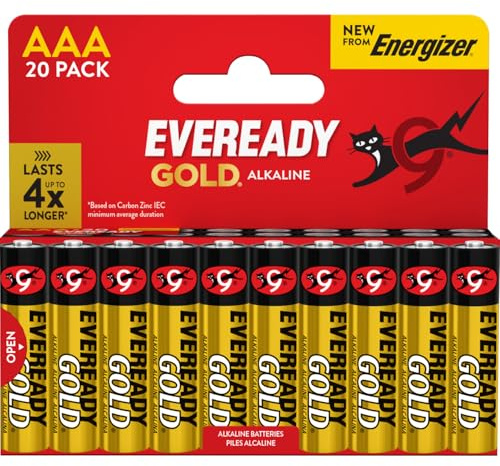 Eveready Gold by Energizer - AAA Battery (20 Pack) - Triple A Batteries - 1.5V Alkaline - Reliable Power For Every Day Devices - 10 Year Shelf Life