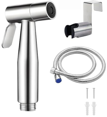 Handheld Bidet Sprayer Set with Holder – 1.5M Hose & 304 Stainless Steel Jet Spray – Adjustable Pressure Bidet Attachment for Toilet – Complete Kit for Personal Hygiene, Baby & Pet Cleaning