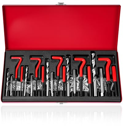 DAYUAN 131 pièces Kit de réparation de filetages M5 M6 M8 M10 M12 | Inserts M5 à M12 renforçant les métaux mous, avec tarauds et forets hélicoïdaux rangés en mallette acier