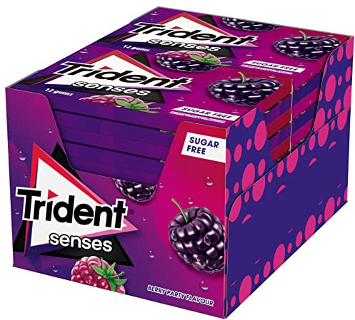 Trident Senses Berry- Chicles sin Azúcar con Sabor a Frutos Rojos - Paquete de 12 envases de 23 g