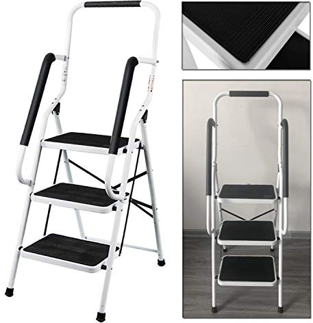 Tragbare Trittleiter, 3 Stufen mit Sicherheits-Handlauf, tragbar, belastbar bis 150 kg
