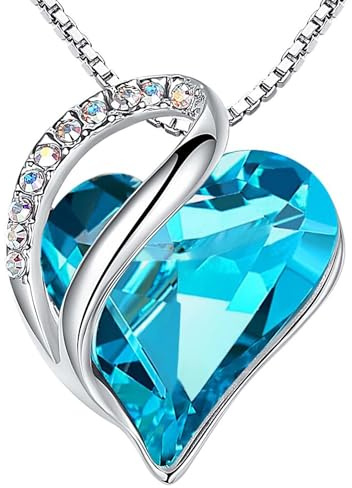 Leafael Mothers Day Gift Necklaces for Women, Infinity Birthstone Heart Pendant, Turquoise Aquamarine Blue Crystal for December, Birthday Jewelry for Her, Mom, Wife, Silver Plated, 18 + 2 Chain