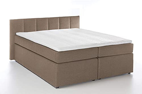 3F FURNITURE FOR FRIENDS Boxspringbett Bea 200x200 cm Beige/Grau Härtegrad H2/H3 | 7-Zonen Taschenfederkern Matratze + Visco Topper | mit niedrigem 90 cm Kopfteil ideal für Dachschrägen