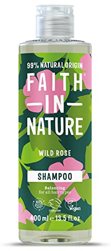 Faith In Nature Natural Wild Rose Shampoo, Nourishing for Normal Hair & Scalp, Vegan & Cruelty Free, No SLS, Silicones or Parabens, 400ml