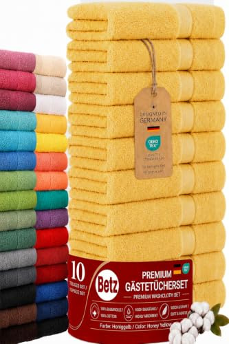 Betz Premium Gästehandtücher Set 10-teilig – 10× Gästehandtuch 30×50 cm, 100% Baumwolle 470 g/m², weich & saugstark, Oeko-TEX® Farbe honiggelb