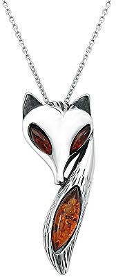 Kiara Jewellery 925 Sterling Silber Fuchs Anhänger Halskette Mit Braunem Baltischen Amber Auf Italienischer Sterling Silber 45.7 cm Trace Kette.