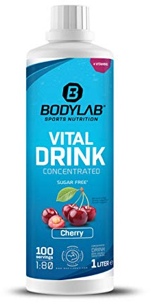 Bodylab24 Vital Drink Concentrated Kirsche 1000ml, Getränkekonzentrat zuckerfrei, Zero Sirup, mit Vitaminen und L-Carnitin, Sportgetränk mit wenig Kalorien