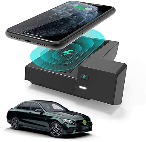 Kabelloses Ladegerät Auto für Mercedes-Benz C-Class GLC 2020 2019 2018 2017 2016 Center Console-Zubehörfeld, 10W Qi Schnell-3-Spulen-ladegerät für iPhone Samsung Huawei LG Qi Telefon