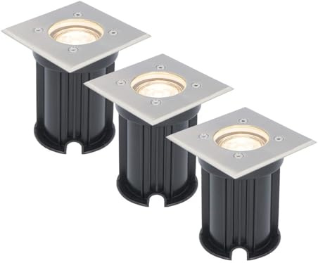 HOFTRONIC - Satz von 3 Bodeneinbauleuchten Edelstahl Eckig 2700K Extra Warmweiß GU10 IP67 wasserdicht 3 Jahre Garantie Dimmbar - bodenstrahler außen