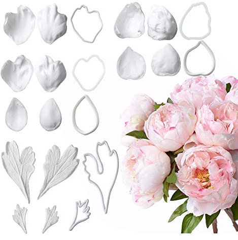 21 x Pfingstrosen-Blumen-Äderungsform, Zuckerform, Fondant, Silikonform, Zuckerblume, Kuchendekoration, Werkzeug, Fondant-Ausstecher