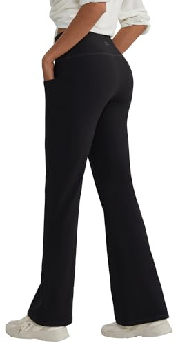 ALONG FIT Bootcut-yogabyxor, dam, långa, hög midja, flare-yogabyxor med 3 fickor, flare sportbyxor, ogenomskinliga båtleg, utsvängda byxor, jazzbyxor, breda ben, fitness, fritidsbyxor, 66 cm/71 cm/76