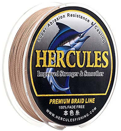 HERCULES Farbechte Geflochtene Angelschnur, 1000m PE Geflochtene Schnüre, 4 Stränge Multifile Angelschnur, 60lb Test für Salzwasser und Süßwasser, Braun, 60lb, 1000m