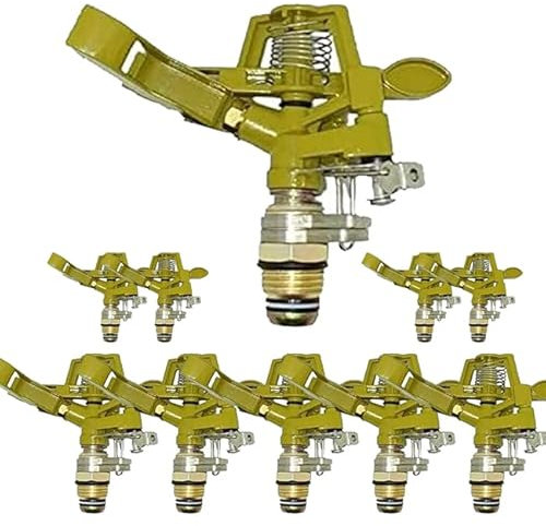 Suinga Pack 10 Einstellbare Bewässerungsdüsen Messing Zink 1/2'' | Reichweite 7-12,5m | Durchfluss 9-20L/min | Agrarbewässerung Düsen für Garten, golden