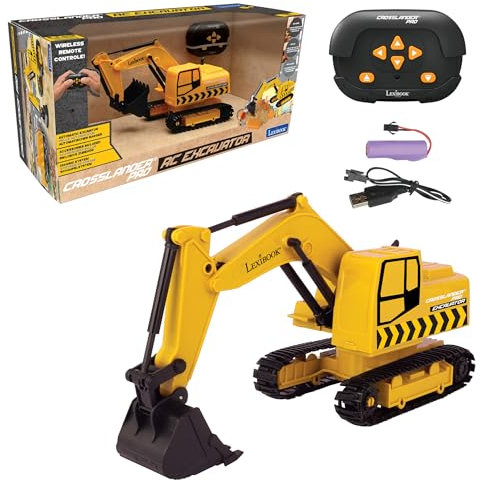 Lexibook, Crosslander® Pro, RC Graafmachine, graafmachine met afstandsbediening, automatische schop, speelmat, zandvormen, 2 vrachtwagens en een brug in dozen inbegrepen, oplaadbaar, RCP30