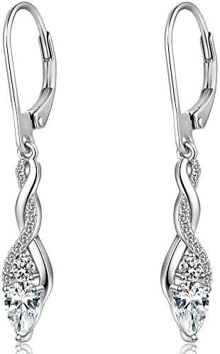 Ohrringe Silber 925 Hängend Unendlichkeit Infinity Zirkonia für Damen | Twisted Französische Hebelverschluss Haken Ohrhänger