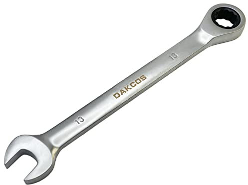 DAKCOS Llave combinada de carraca 13mm Llave fija con trinquete en Cr-V con acabado cromado mate