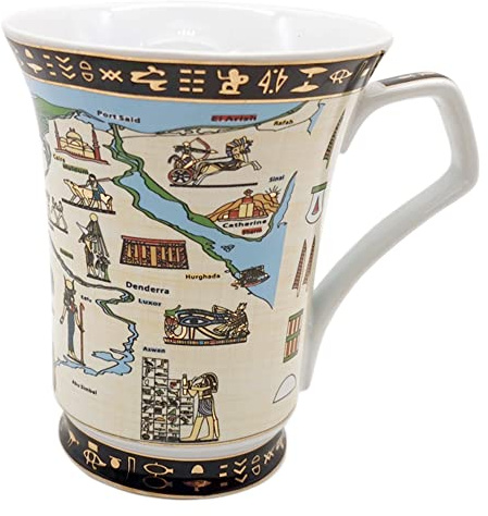 Tazza da caffè in ceramica stile antico egiziano, tazza grande per caffè e tè, adatta per la vita domestica, miglior regalo o souvenir per amici di famiglia, 5 tipi di stile, 330 ml (beige e blu)