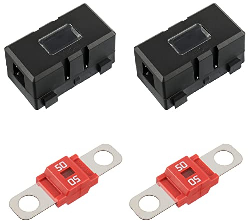 BOJACK Lot de 2 ANS Porte Fusibles de Voiture et 2 Fusibles Midi Boulonnés à Courant élevé 50A pour Voitures, Camions, Véhicules