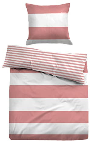 TOM TAILOR 0049769 Bettwäsche Garnitur mit Kopfkissenbezug Baumwoll Linon - Casual Stripe 1x 135x200 cm + 1x 80x80 cm, 2 Stück, pink