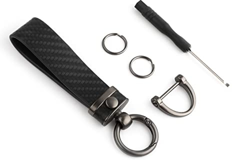 SAVITA Bilnyckelring läder, mikrofiber läder nyckelring för bil med 360° vridbar led, anti-förlorad D-ring, nyckelringar och skruvmejsel för män och kvinnor (svart)