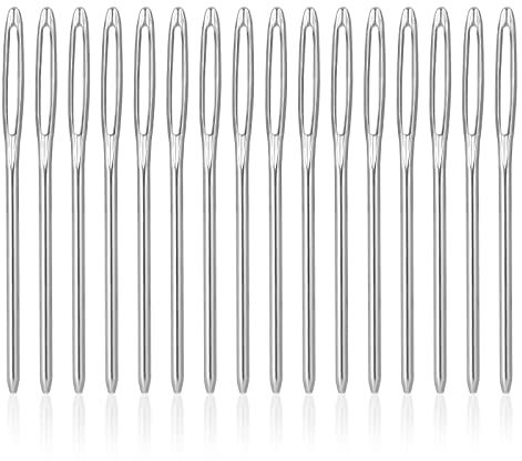 18 st Trubbiga Nålar med Stora Ögon, 5,3cm 6cm 7 cm Synålar Handsömnad Ullnål Synålar för Gobeläng Ullnålar Handnålar Stickor i Metall för Virkprojekt (Silver)