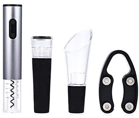 Samnuerly Juego de abridor de Botellas de Vino automático eléctrico de 4 Piezas Sacacorchos inalámbrico con tapón de vacío Abridor de vertedor Accesorios para Vino (Color : C) (A)