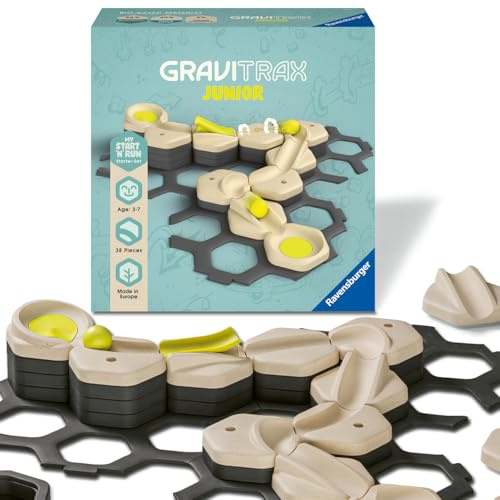 Ravensburger GraviTrax Junior Starter-Set S Start and Run - Kugelbahn ab 3 | Murmelbahn ab 3 Jahre, 35 Bauteile, 2 Kugeln, Konstruktionsspielzeug, Alleine bespielbar, Geschenk für Kinder