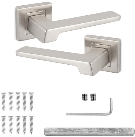 Decoranddecor Spectra Brushed Chrome Door Handles Internal Square Rose 55mm | Handles Only, Solid Internal Door Handles, Interior Door Handles, Silver Door Handles, Handle Set, Indoor Door Handles