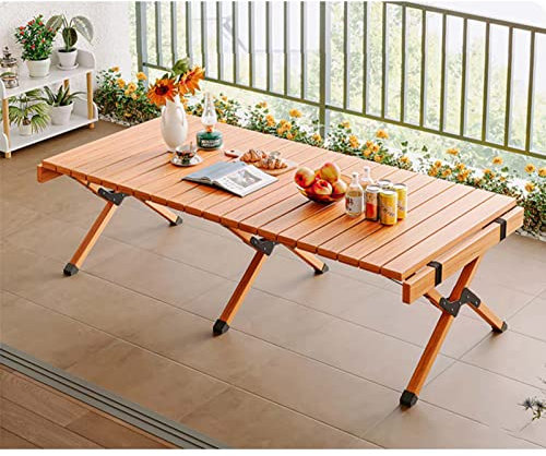 Yadlan Klapptisch Camping Faltbar, Campingtisch Klappbar 6 Personen, Klappbarer Picknicktisch Holz Aufrollbare Tischplatte Dick StabilitäT Wetterfest für Picknick Kochen Garten Wandern Reisen