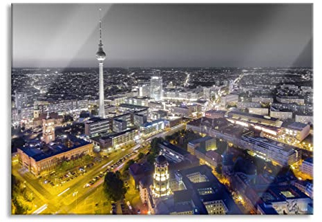 Pixxprint Glasbild, Wandbild aus Echtglas, Berlin City Panorama, 60x40 cm, inkl. Aufhängung und Abstandshalter