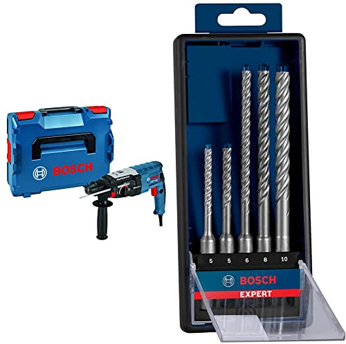 Bosch Professional Bohrhammer GBH 2-28 (880 Watt, mit SDS-plus Aufnahme, bis 28 mm Bohr-Ø, in L-BOXX) + 5x Expert SDS plus-7X Hammerbohrer Set (für Stahlbeton, Ø 5-10 mm, Zubehör) | 5 Stück (1er Pack)