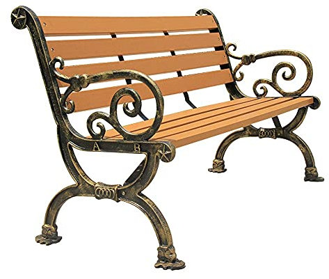 Gartenbank für den Außenbereich, Park, Garten, Hof, Freizeitbank, Retro-Stil, Terrassenbank, 2–3 Sitze, Kunststoff, Holzbank, wetterbeständig, Veranda-Bank mit Gusseisen-Rahmen (Bronze, 125 cm)
