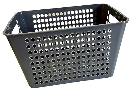 HOMESHOPA Large Rectangular Plastic Storage Basket, Handy Cupboards Organiser Storage Baskets, Cabinet & Shelf Basket with Handle, Multipurpose Box for Home Kitchen Utility Room Toy Storage (Grey)