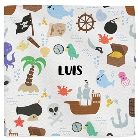 Wanapix | Servilleta de Tela Personalizada con Nombre | Colegio | Piratas | Apto Lavadora | Servilleta Infantil | 45x45 cm | Para Colegio, Guardería, Infantil, Primaria