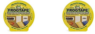 Frog Tape Maler-Kreppband für empfindliche Oberflächen, 24 mm x 41,1 m, Gelb Für Innenmalerei und Dekoration für scharfe Linien ohne Auslaufen von Farbe. (Packung mit 2)