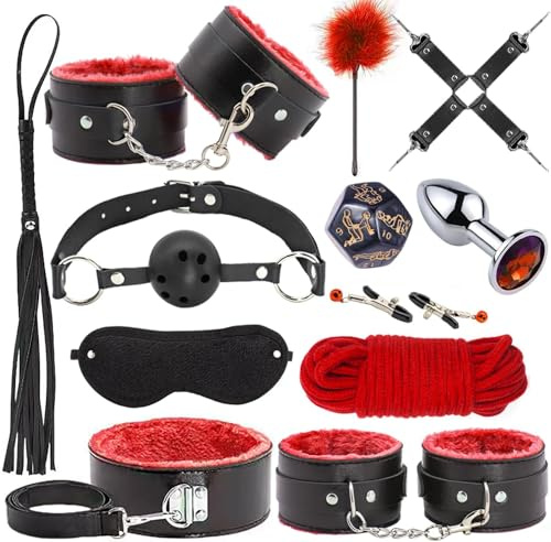 12-Piece Beginner Bondage Kit for Couples - Adjustable Plush Restraints, Soft Collar Roleplay Gear for Bedroom Intimacy Skin-Safe BDSM Sex Toys (Discreet Packaging)