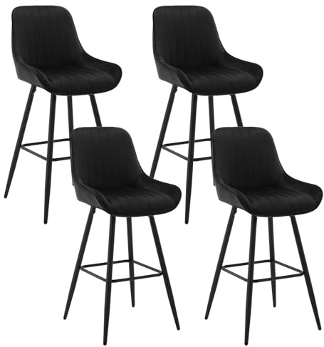 WOLTU 4er Set Barhocker, Barstuhl, Küchenhocker, Tresenhocker, Bistrohocker, Design Hocker, mit Rückenlehne Fußstütze, gepolsterter Stuhl, aus Samt Metallbeinen, Schwarz, BH394sz-4