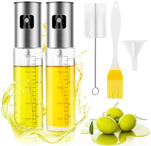 Riwer Pulverizador Aceite 2 Pcs Spray Aceite Cocina Dispensador de Aceitera Spray en Botella Oliva Vaporizador de Aceite y Vinagre para Cocinar, Hornear, Ensaladas