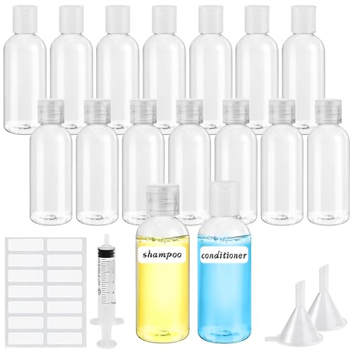 Sheryl&Rain Flacon Voyage 50ml, Kit Voyage Avion, Flacon Vide Bouteilles, Petit Transparent Contenant Avion Cabine pour Après-Shampooing Lotion Gel Douche