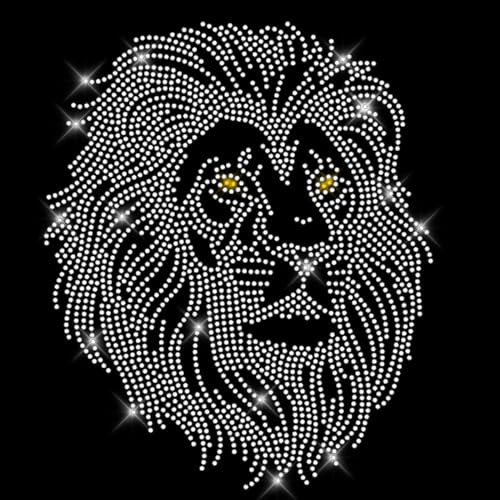 Glitzerdeals Bügelbilder Karneval Strass Löwe Löwenkopf mit golden Augen Aufbügler für Textilien Löwe Bügelmotiv Löwenkopf Strass Bügelbild Löwe