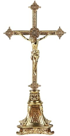 BC Catholic Metal Standing Crucifix, Jesus Christ Cross for Altar, Catholic Wedding Gifts, Devout Home Décor, 7.8 H Zinc Alloy with Gold Plating from Buildclassic