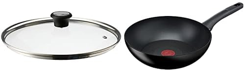 Tefal G28819 Hard Titanium On Wokpfanne 28 cm | Aluminium & Glasdeckel 28 cm, Edelstahlfassung, Spülmaschinenfest, Dampfventil, Thermokunststoffgriff, 28097712