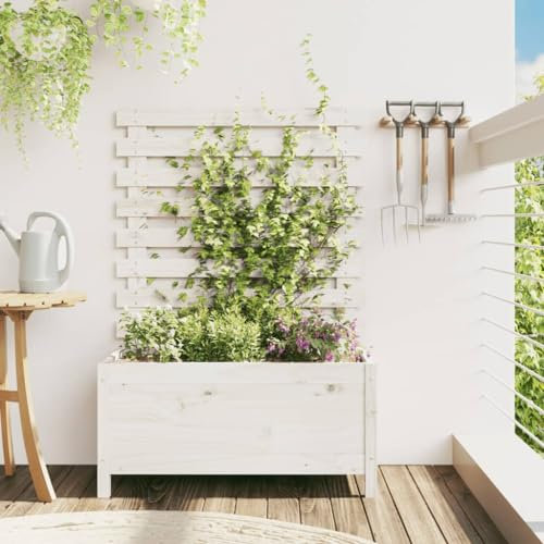 Homgoday Garten Pflanzkübel mit Gestell Weiß 79x39,5x114 cm Massivholz Kiefer Garten Pflanzgefäße Blumenkübel Pflanzkübel Outdoor Pflanzkasten Bepflanzung Hochbeet Korb