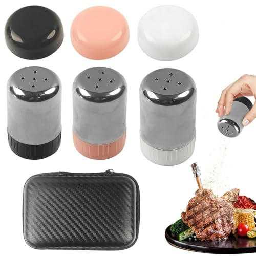 3 stycken mini saltströare med lock, salt och pepparströare liten med förvaringslåda, rostfritt stål saltkar med lock, mini kryddströare för camping Bentolåda kontor