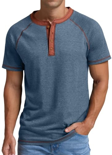 Sailwind Herr Henley T-shirt bomull klassisk farfar t-shirt sommar kortärmad löpning män toppar, Blå brokig, S