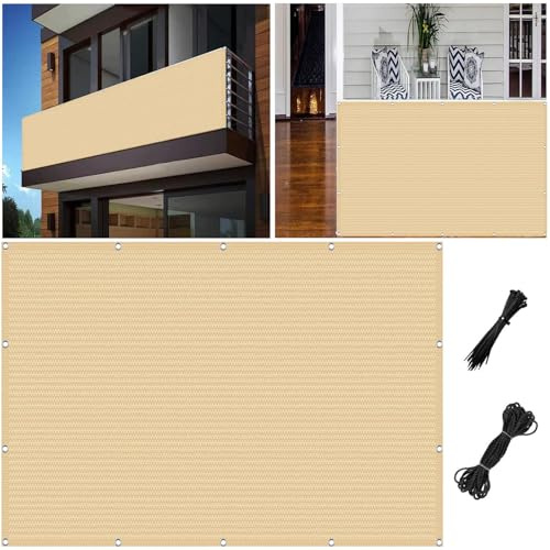 Malla Ocultacion 130 x 490 cm Resistente Privacidad Transpirable Toldos Laterales para Balcon con Cuerda y Bridas para Aire Libre, Amarillo Arena