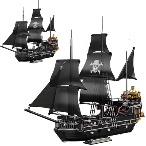 CIJINAY Technik Piratenschiff Bausteine, 1424 Klemmbausteine Black Sorcerer Modellschiff Bausatz, MOC Segelschiff Modellbausatz Pirate Ship Geschenke Spielzeug für Erwachsene