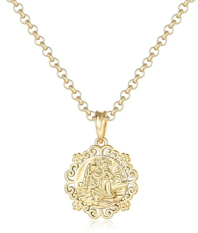 4mm Gold St Christopher Pendant Chain Necklace, 22-Inch, 35g, Gold Plated - Bling King London