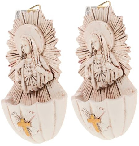 RORPOIR Holy Water Font Resin 2pcs Catholic Wall Hanging Decoration for Entrance or Living Room Versatile Religious Baptism Confirmation Wedding Symbolic Home Decor 6.5 * 4 * 12CM