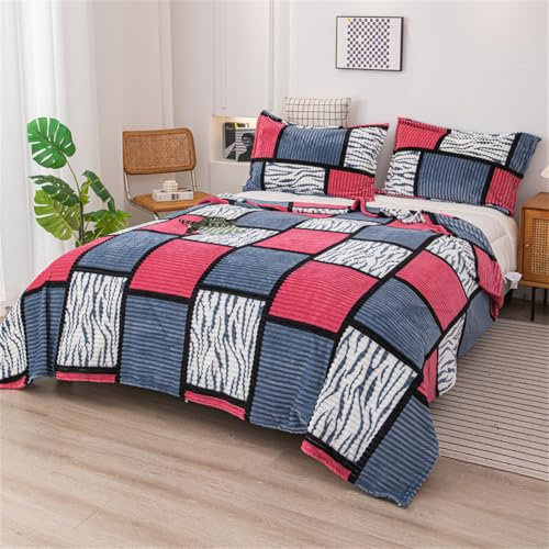 Hixingo Flanelldecke Plaid Patchwork Decke Kuscheldecke Flauschig Decke Weiche Warme Wohndecke Fleecedecke Winter Bequem Verdickt Couch Decke Sofadecke Bettüberwurf (Rosa Grau,180x200cm)